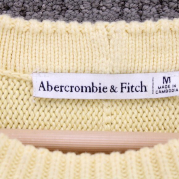 Abercrombie & Fitch Sweater Womens Medium M Yellow Beige Knit Short Sleeve - Picture 6 of 9